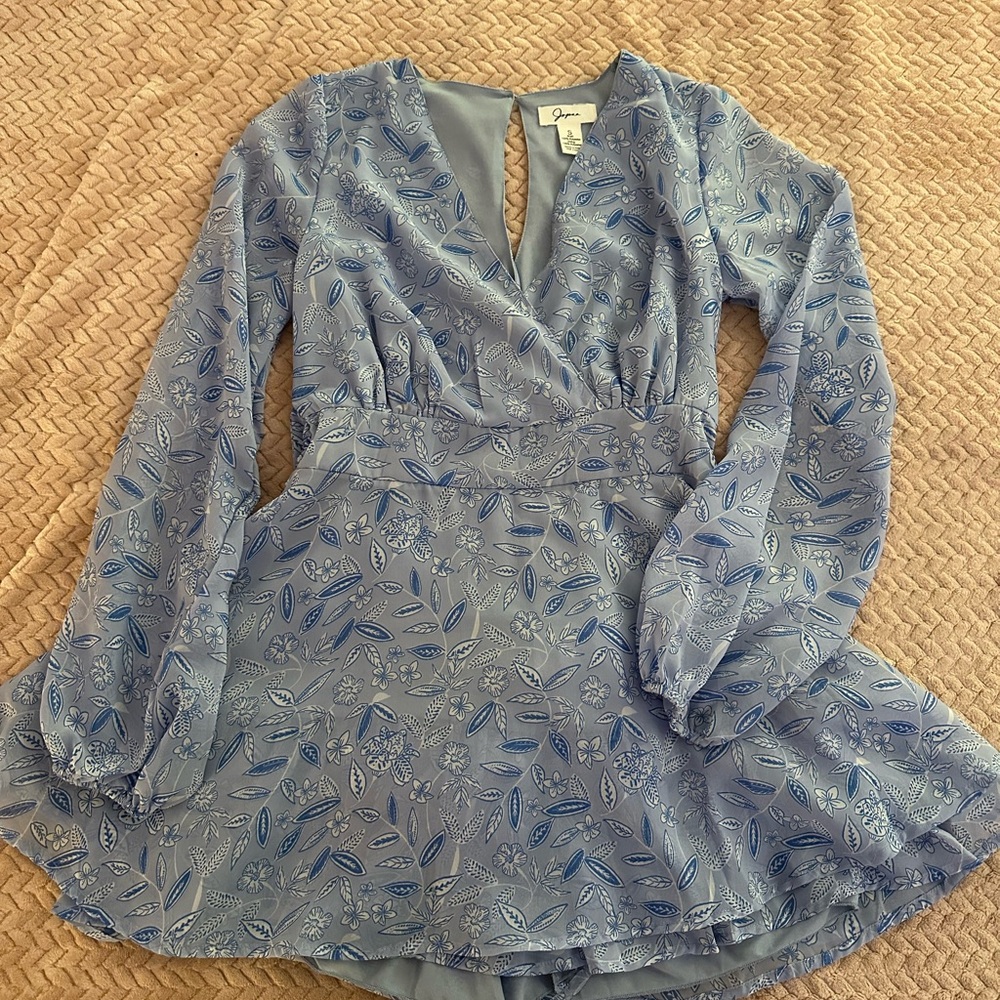 Blue Patterned Long Sleeve Dress with shorts